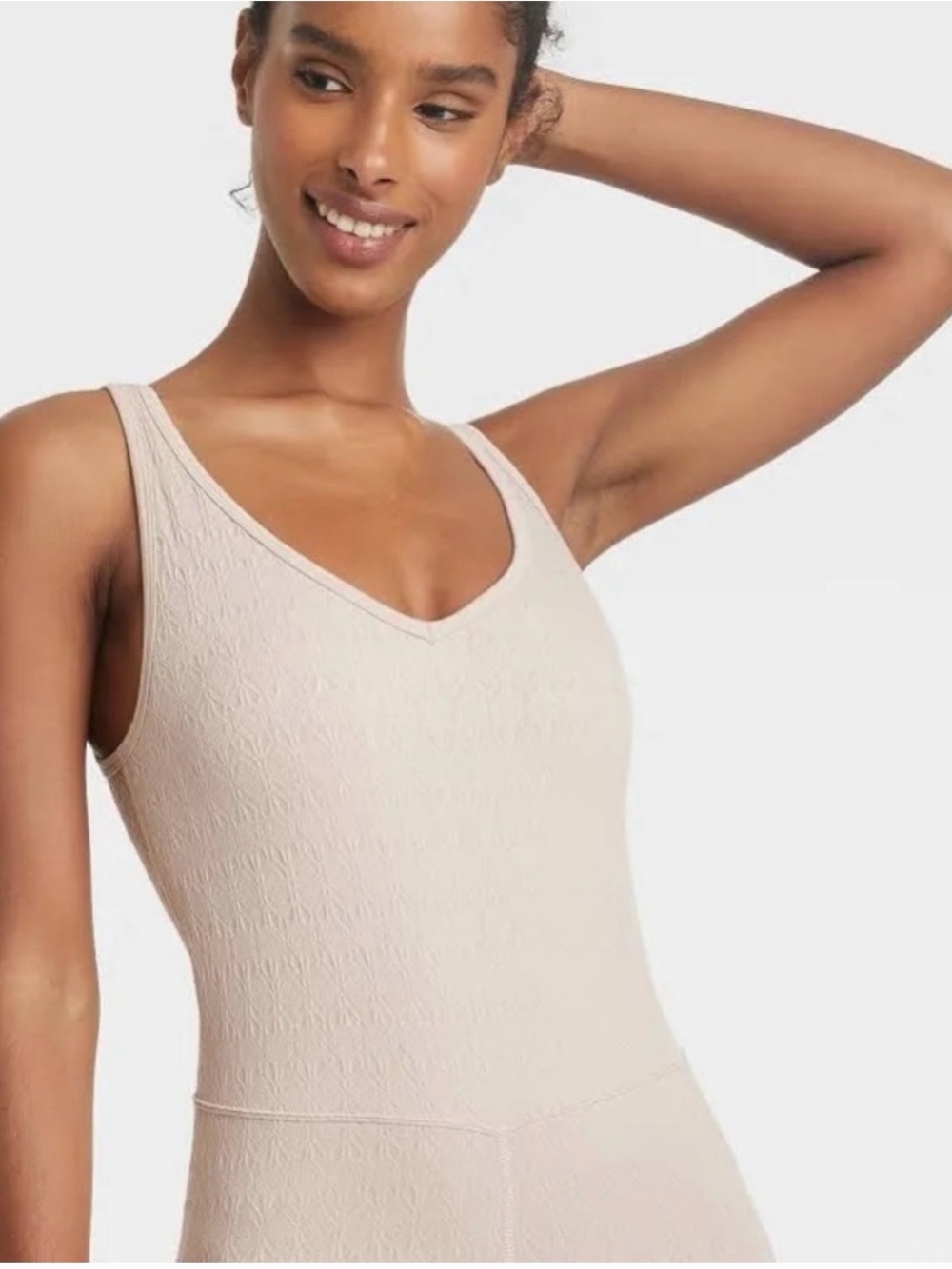 Textured Scoop-Back Jumpsuit in Light Beige - Picture 2 of 9